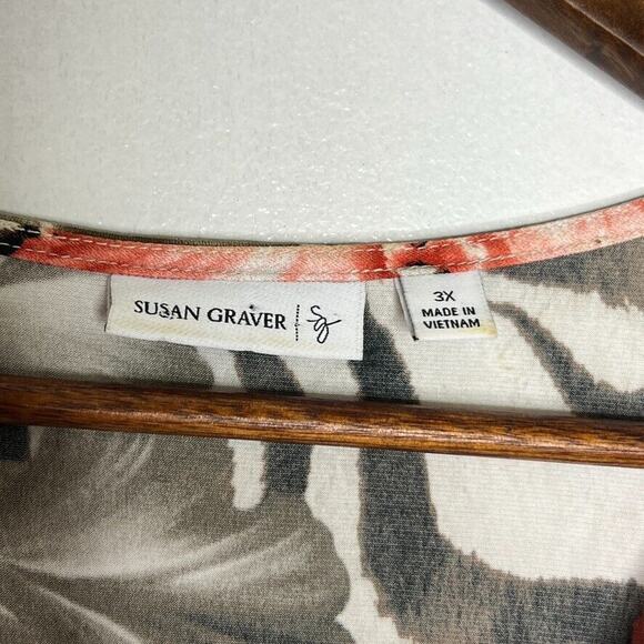 Susan Graver Women's Tunic Top 3X Zebra Floral Beaded Neckline Short Sleeve - Picture 7 of 11